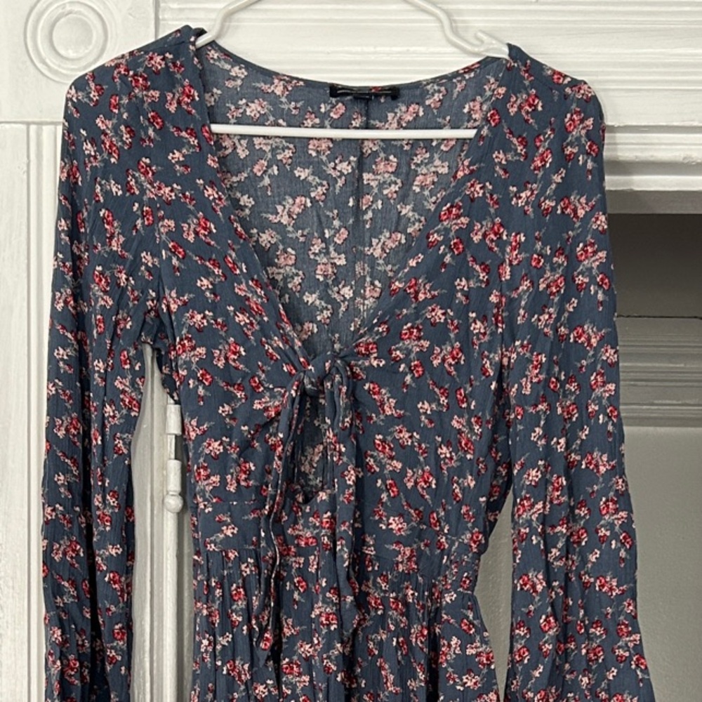 American Eagle Outfitters Floral Long Sleeve Dress in Blue and Red